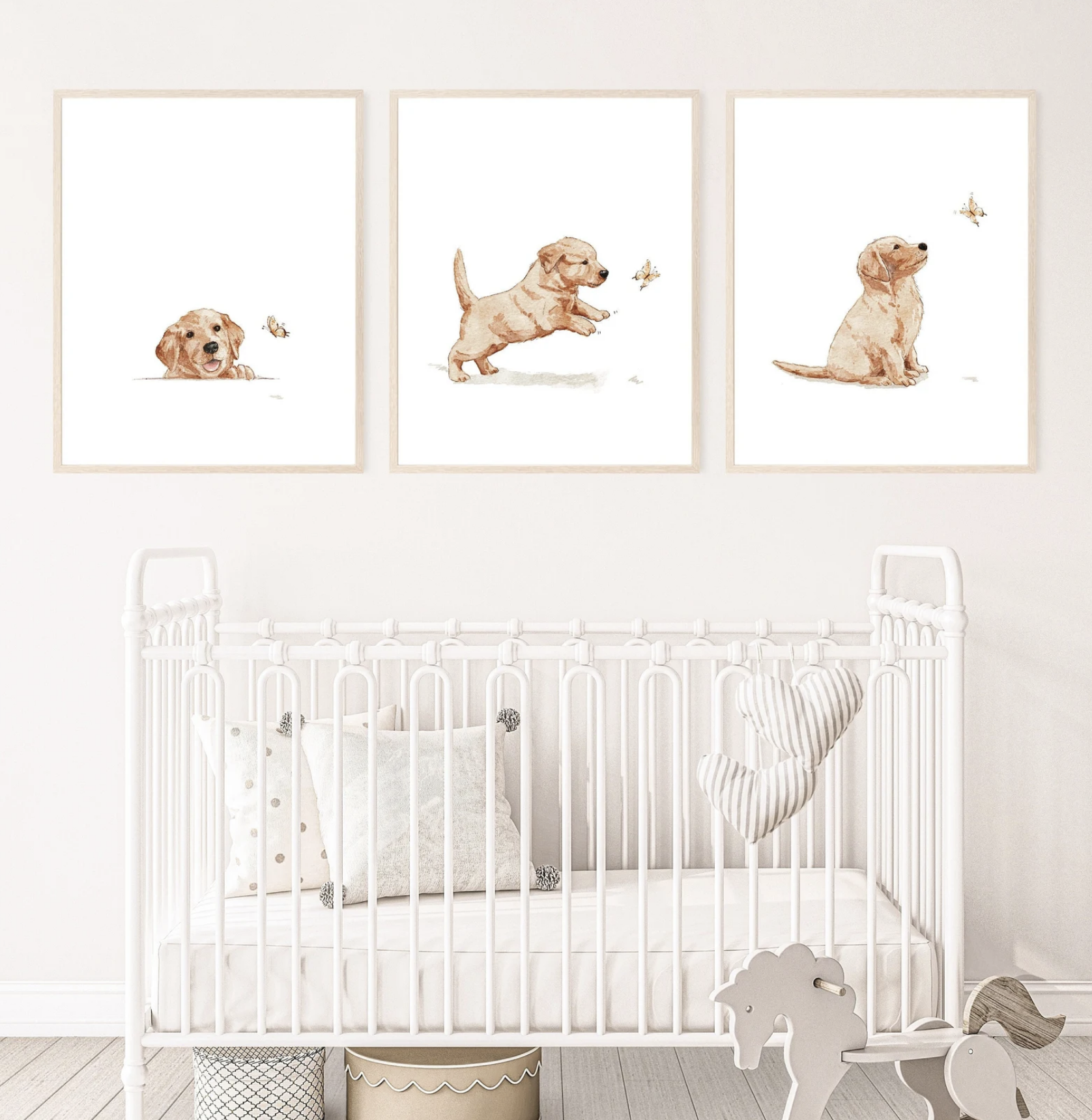  Golden Retriever Puppy Canvas set of 3 nursery art