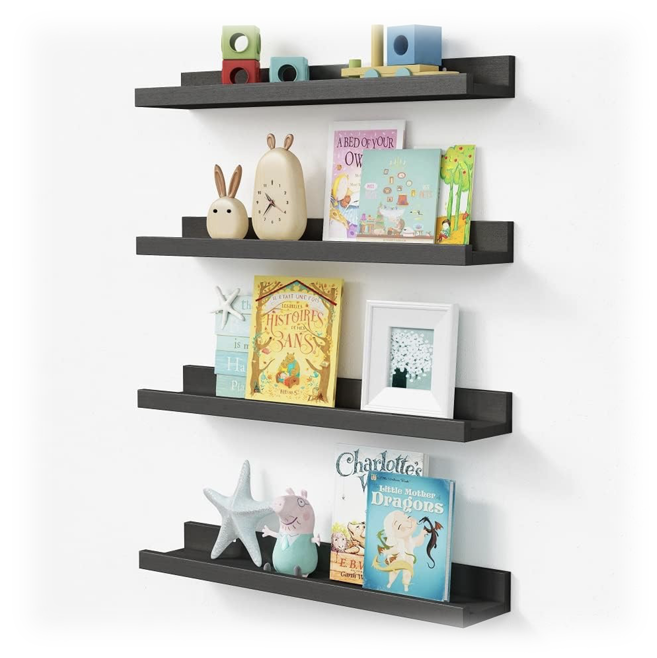 black floating shelves