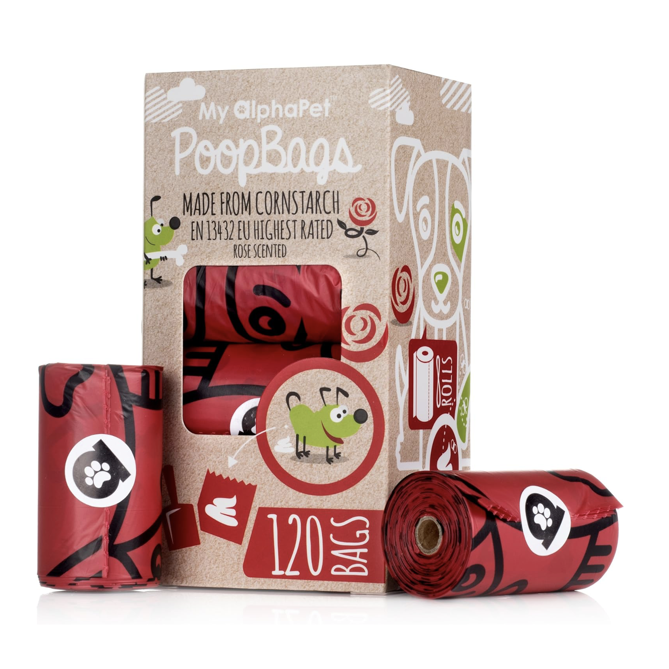 120 red dog poop bags