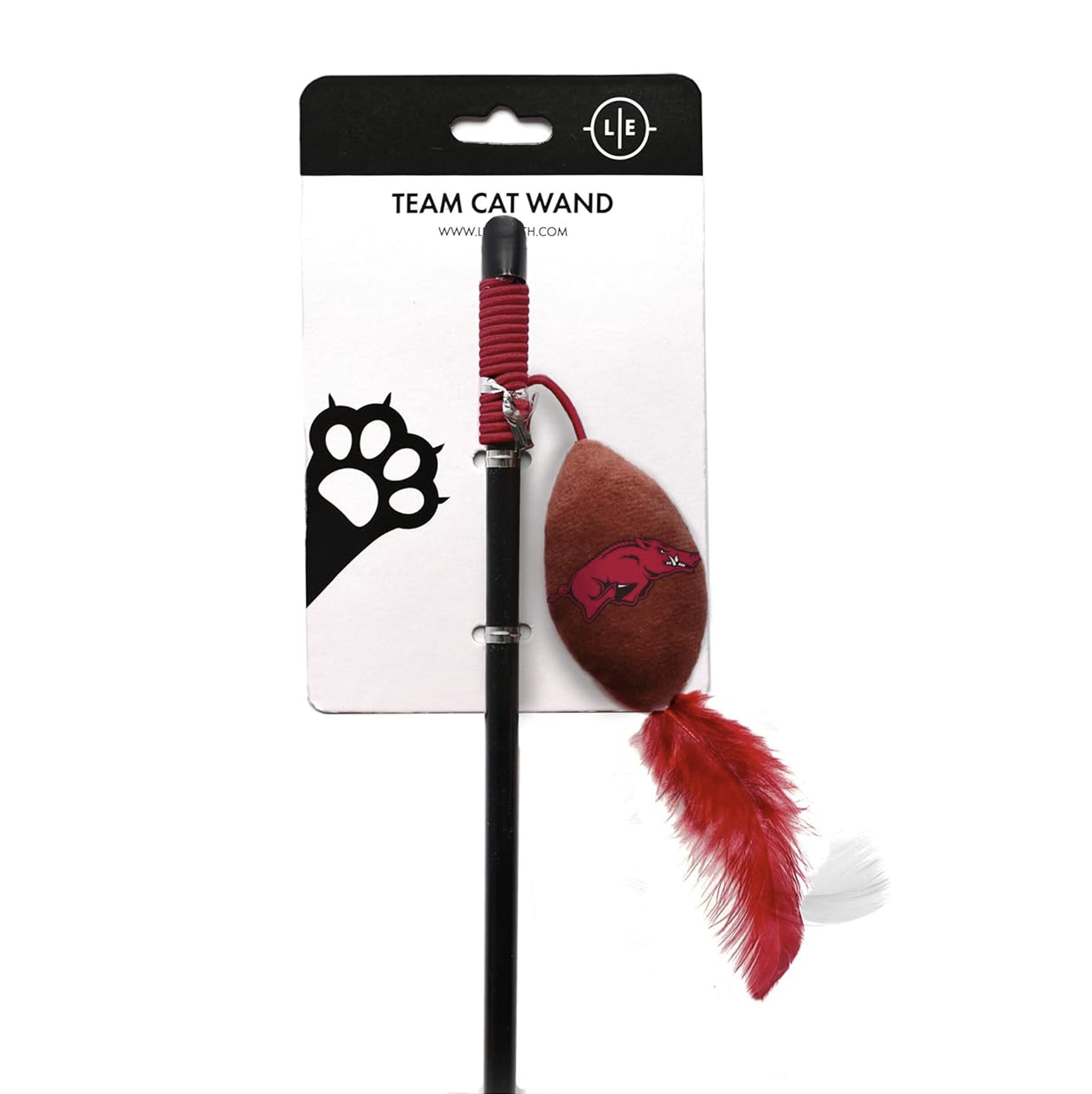 football with feather on stick cat toy 