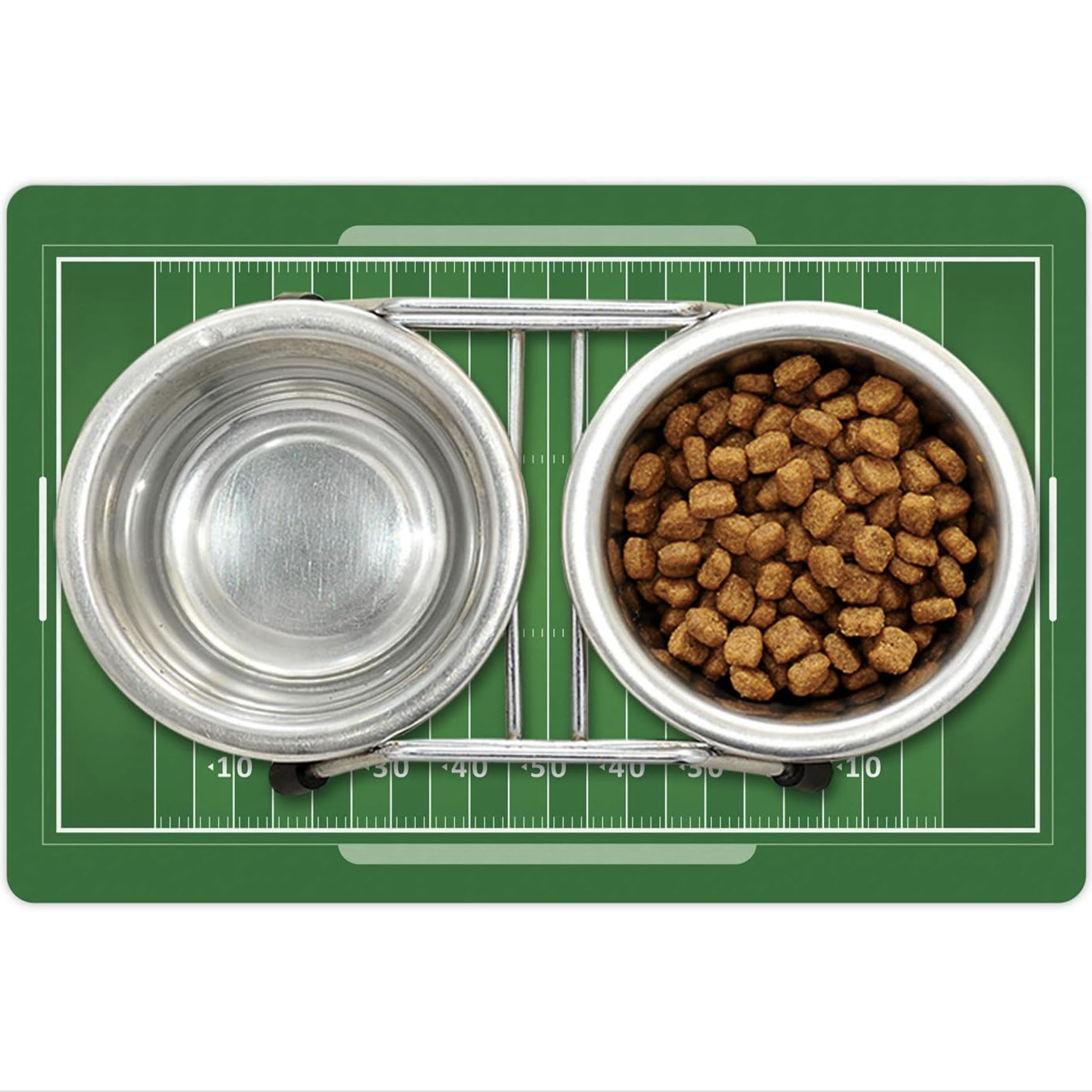 Football field pet food bowl mat