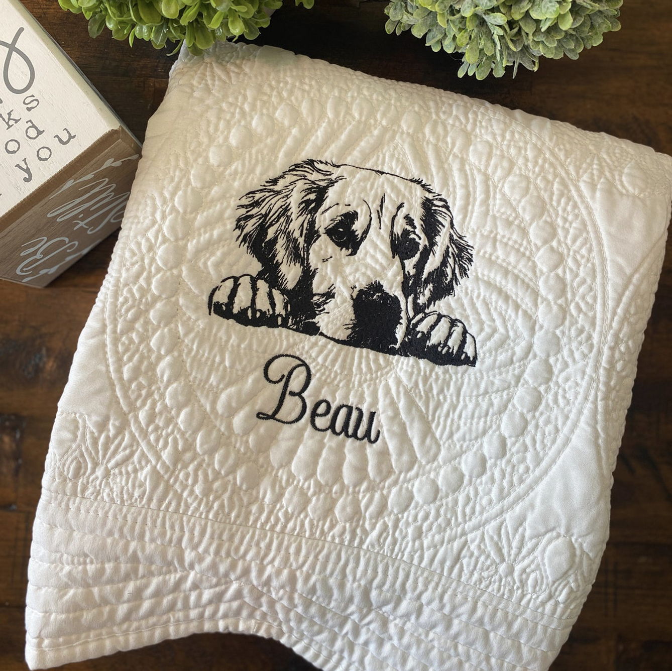 handmade quilt baby dog puppy golden retriever gift custom personalized baby gift 