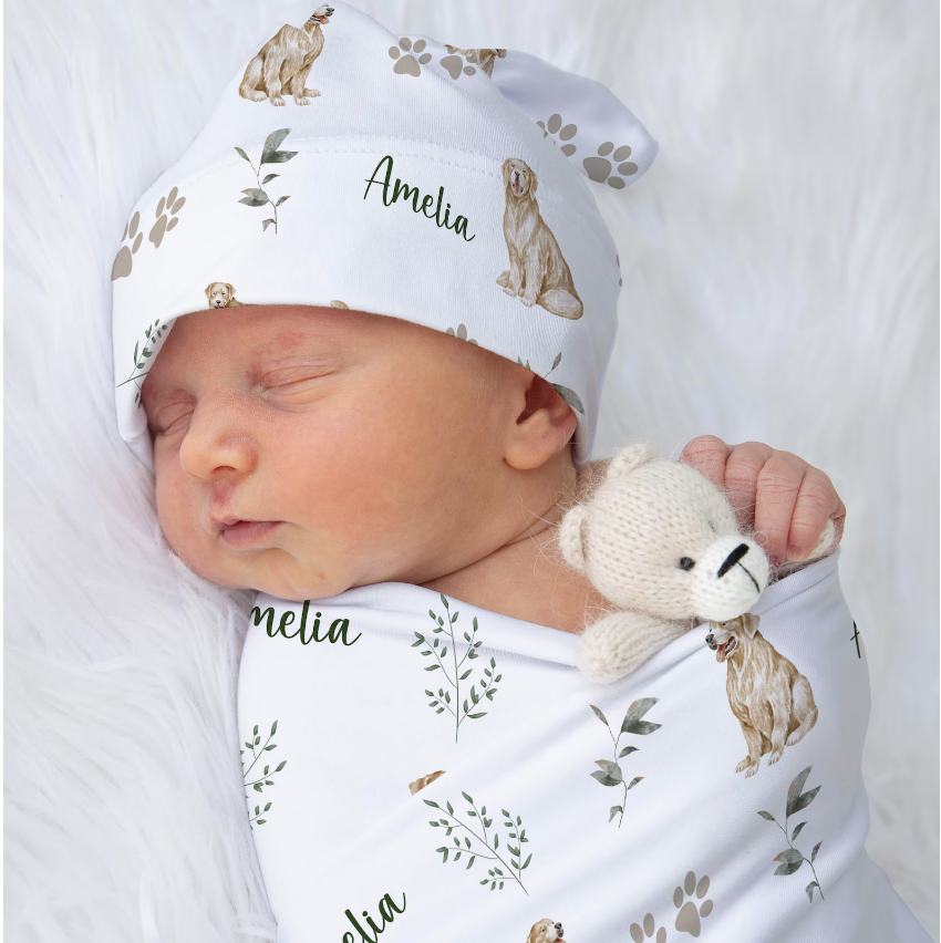 golden retriever baby outfit cap blanket personalized 