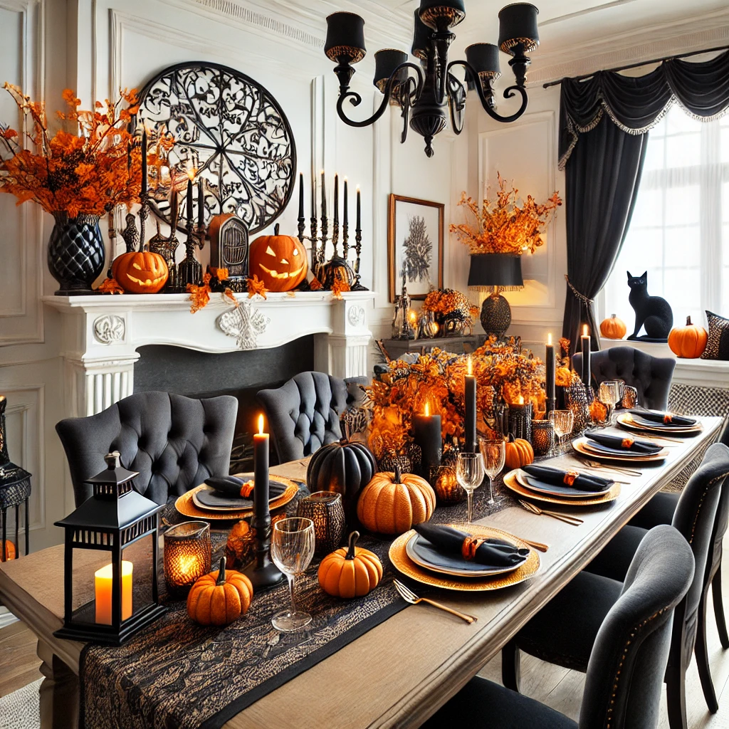 Halloween Decor Ideas Black Cat  Witch Halloween Decor Orange Tabletop Dining Room Party Decor 