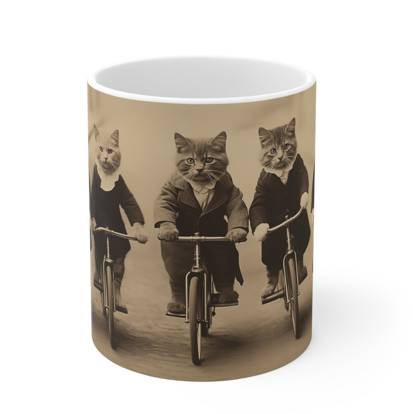 vintage cat mug bikes