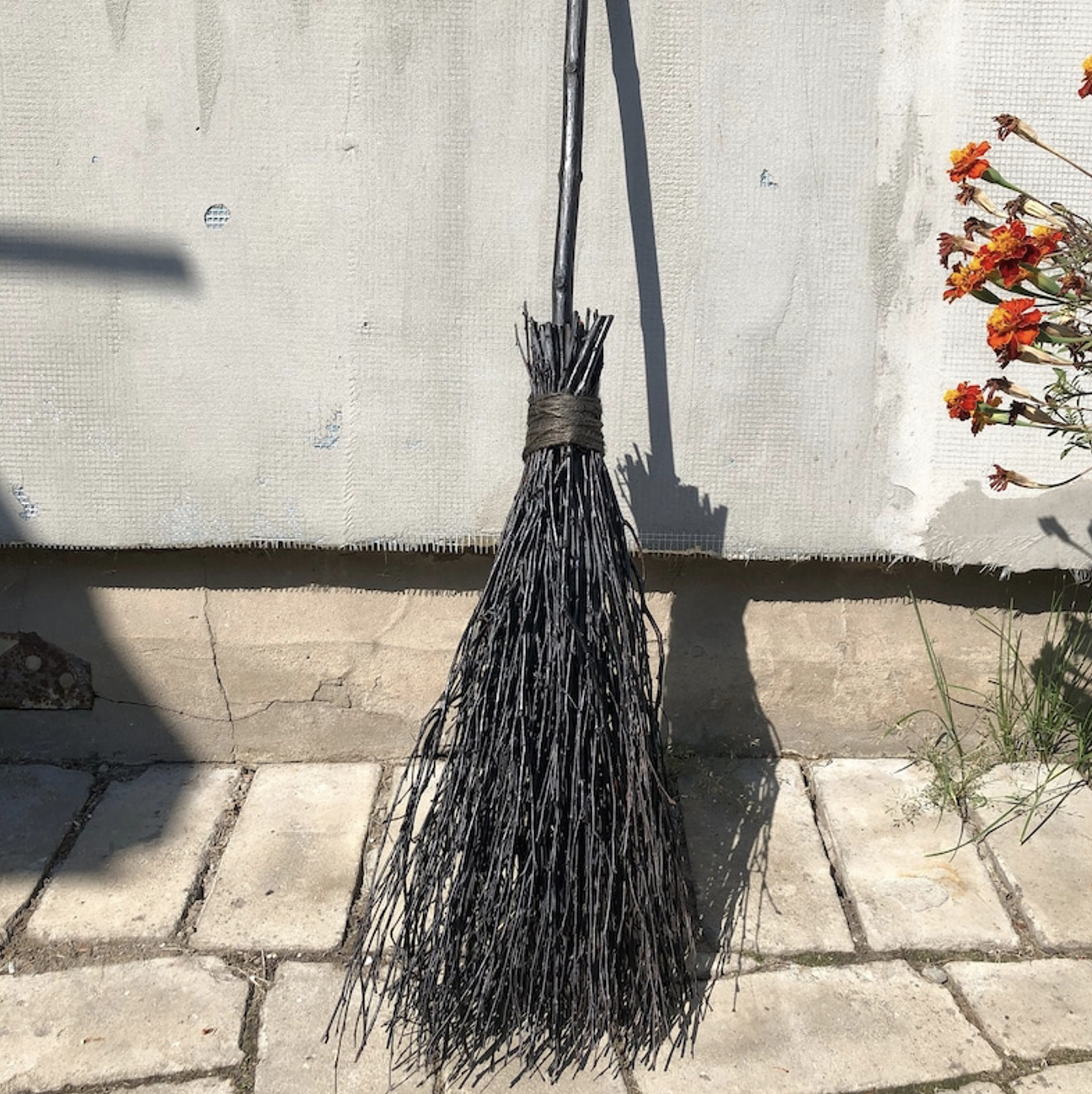 black wicker witch broom decor handmade 