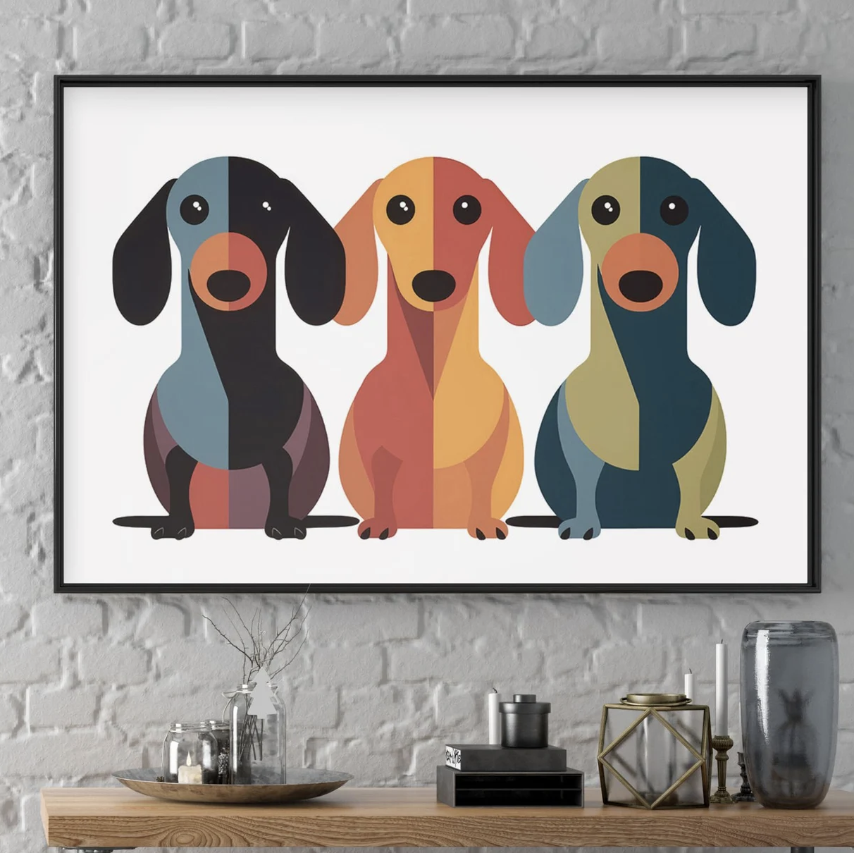 dachshund dog art mid century mod retro 