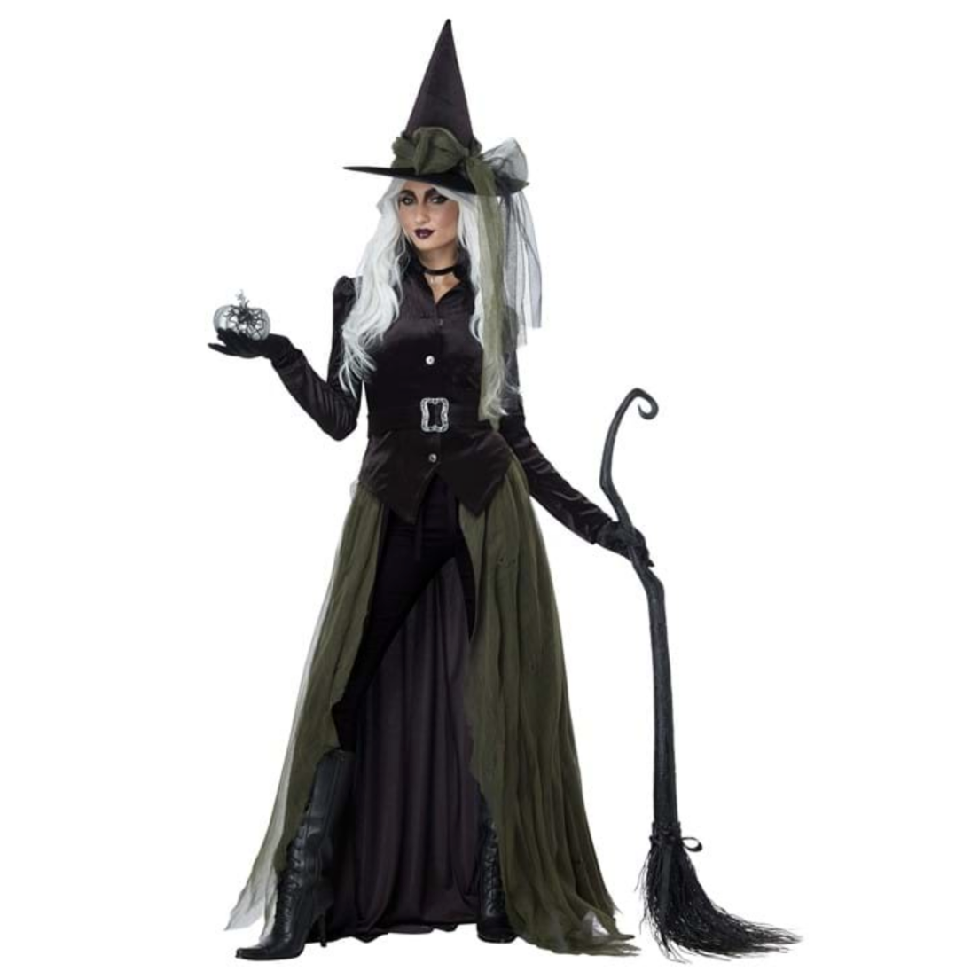 womens witch dress hat and broom