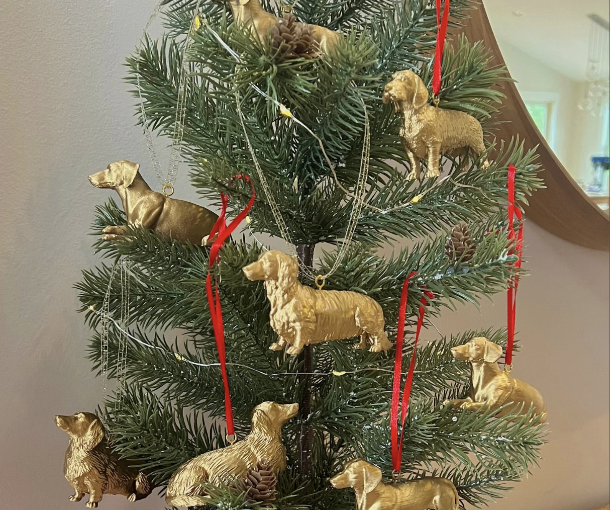 Gold Dachshund Dog Ornaments