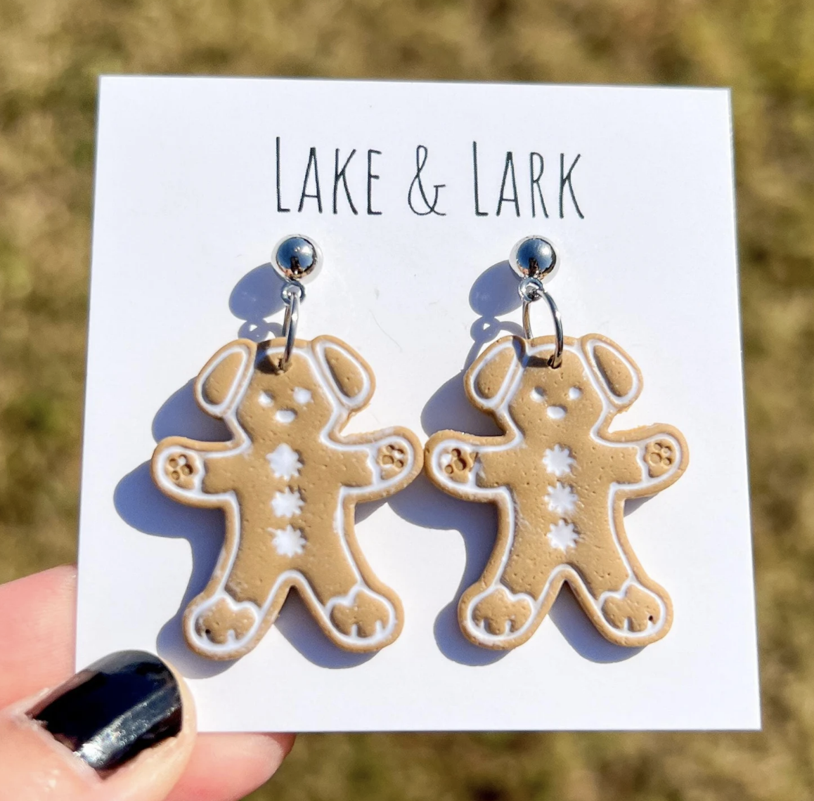 gingerbread dog earrings