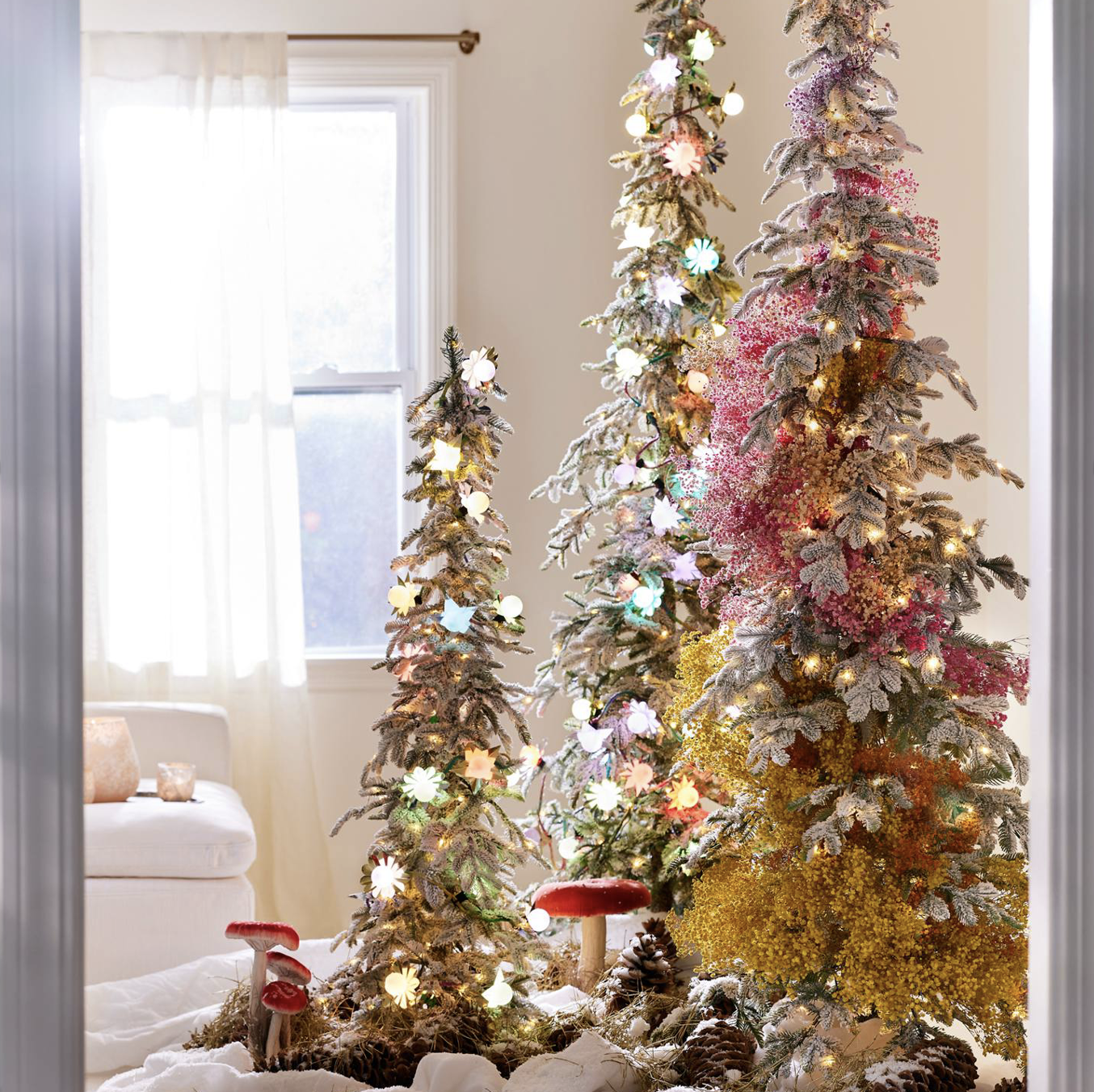 Pastel flocked Natural Christmas Trees