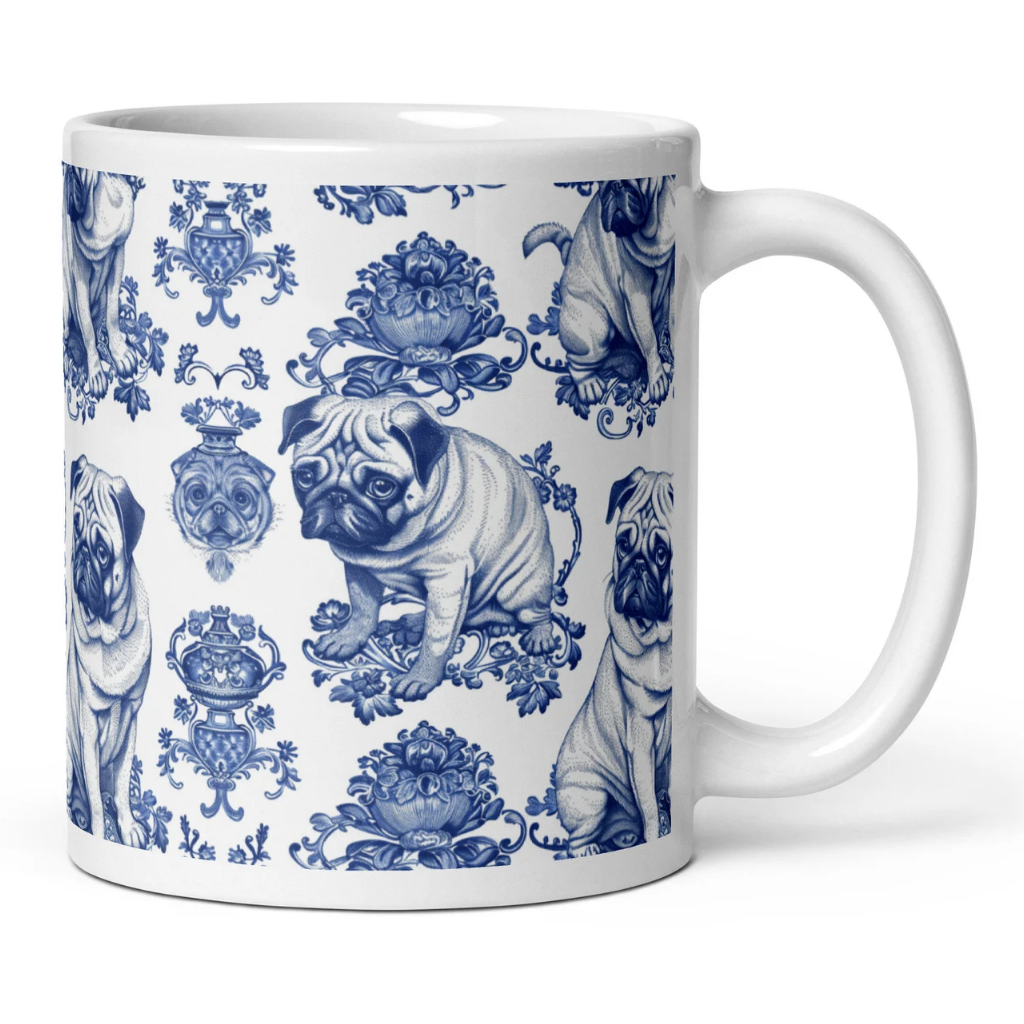 Blue Toile Pug Mug