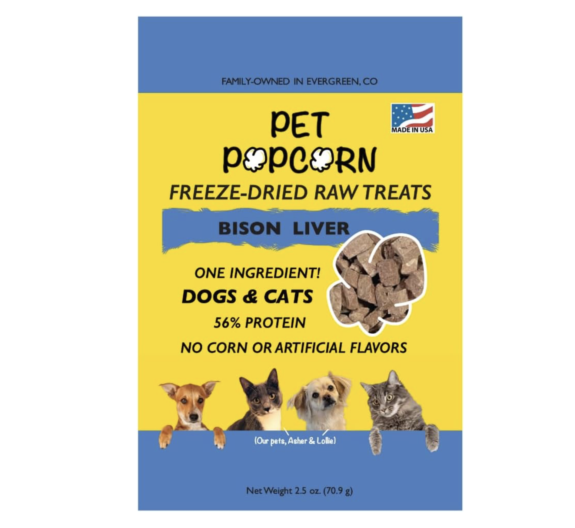 pet popcorn freeze dried raw treats bison liver dogs cats 