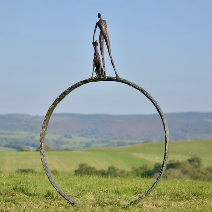unique dog man art circle decor garden
