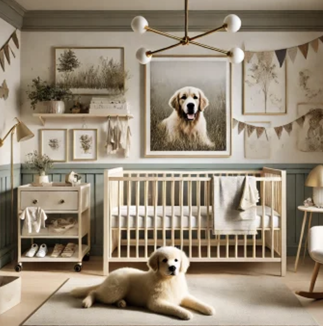 golden nursery dog puppy baby room decor
