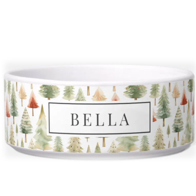 watercolor christmas dog bowl trees