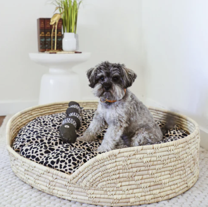animal print wicker dog bed