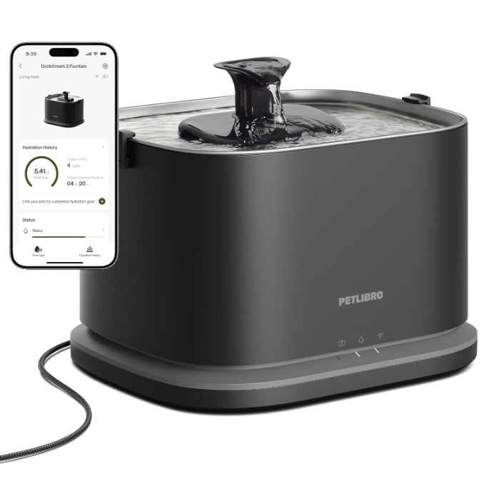 black smart pet water fountain for pets blue tooth app 
