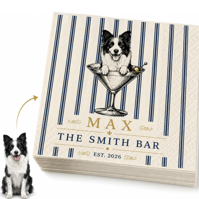 dog martini glass cocktail napkins
