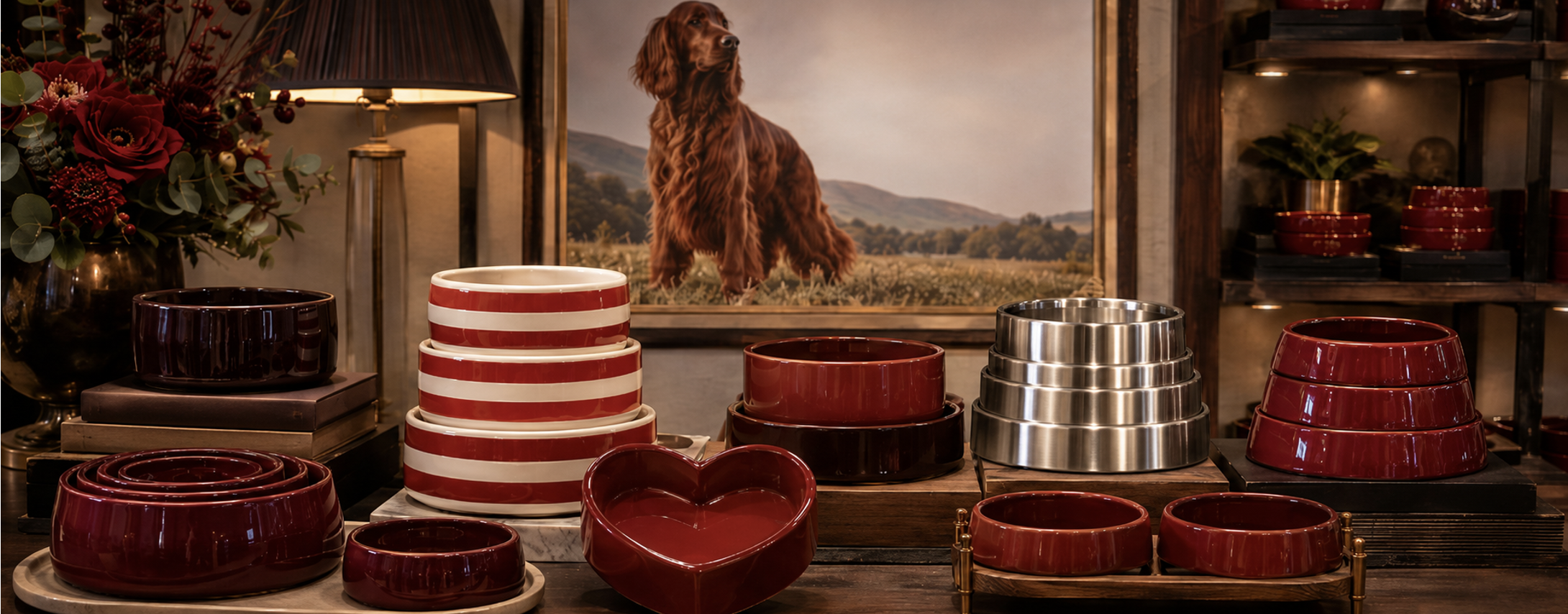 red dog bowls irish setter pet shop display