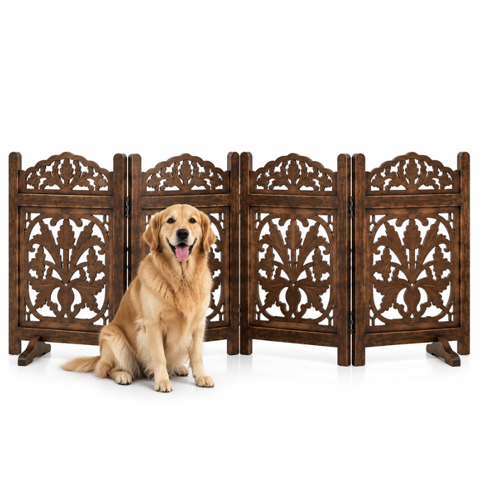 Carved Wood Pet Gate Screen Divider
