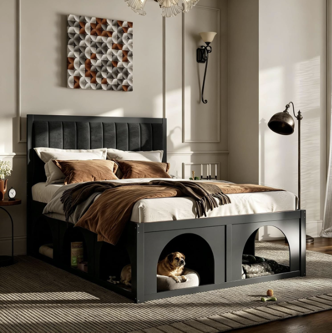 Bed with pet sleeper crate space