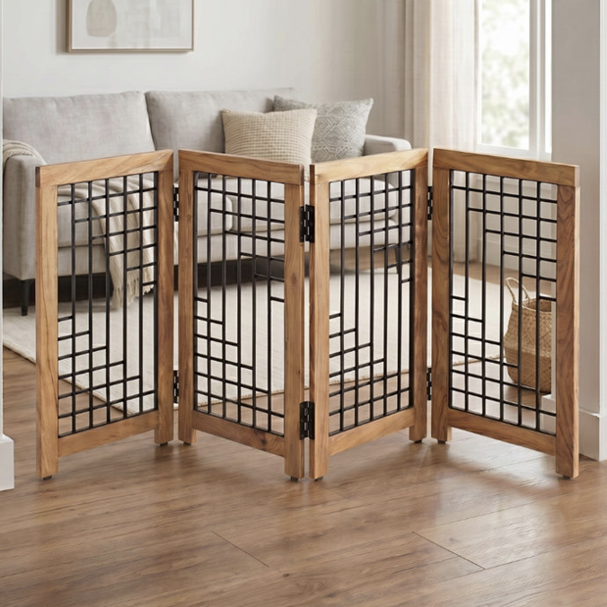 Black and wood arts and craft modern dog cat pet screen