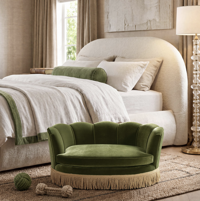 Green velvet fringe dog bed furniture decor designer