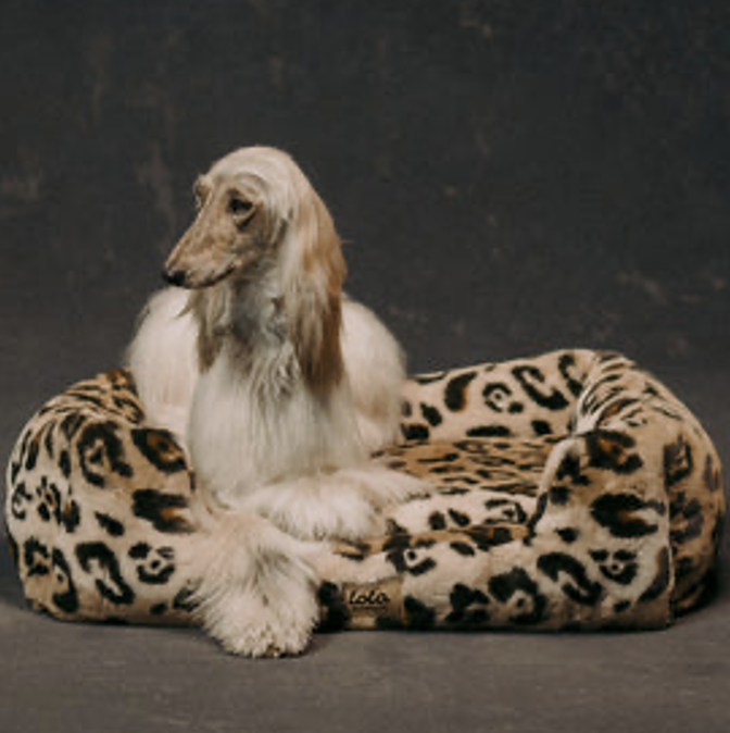 Leopard dog bed faux fur luxury