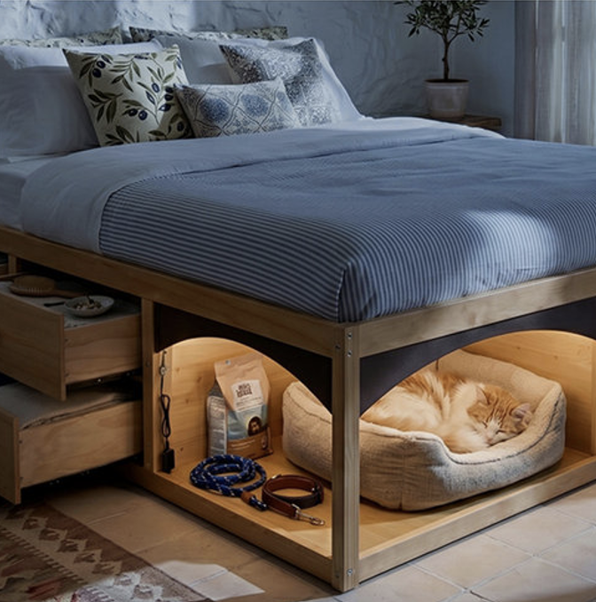 Platform bed with pet area bedroom furniture