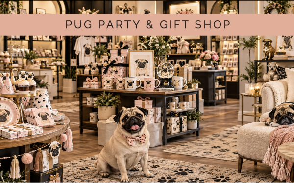 Pug dog party gift decor shop feature