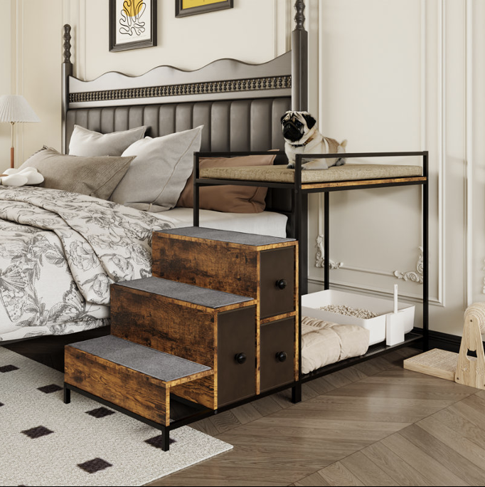 Urban industrial style pet bedside bed bunkbeds storage cabinet