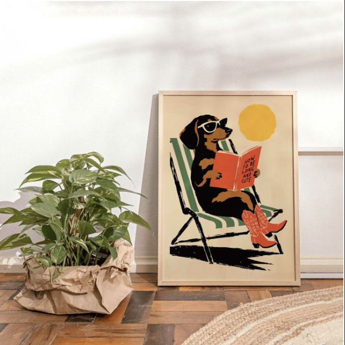 Vintage dachshund dog art bedroom decor